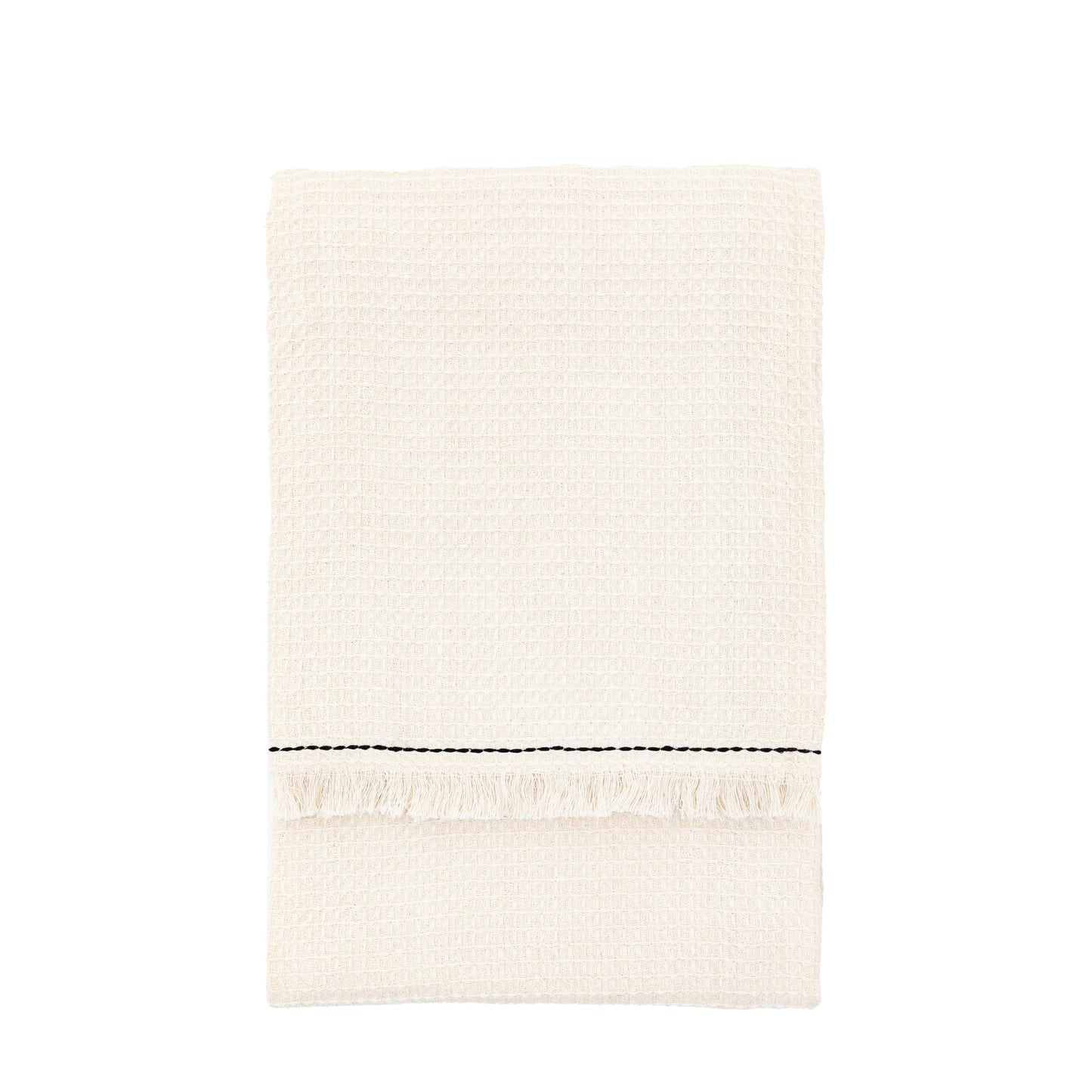 Stitched Border Waffle Throw Cream