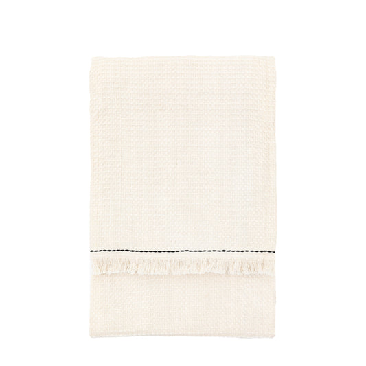 Stitched Border Waffle Throw Cream