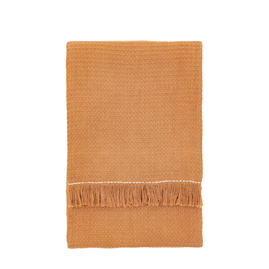 Stitched Border Waffle Throw Apricot