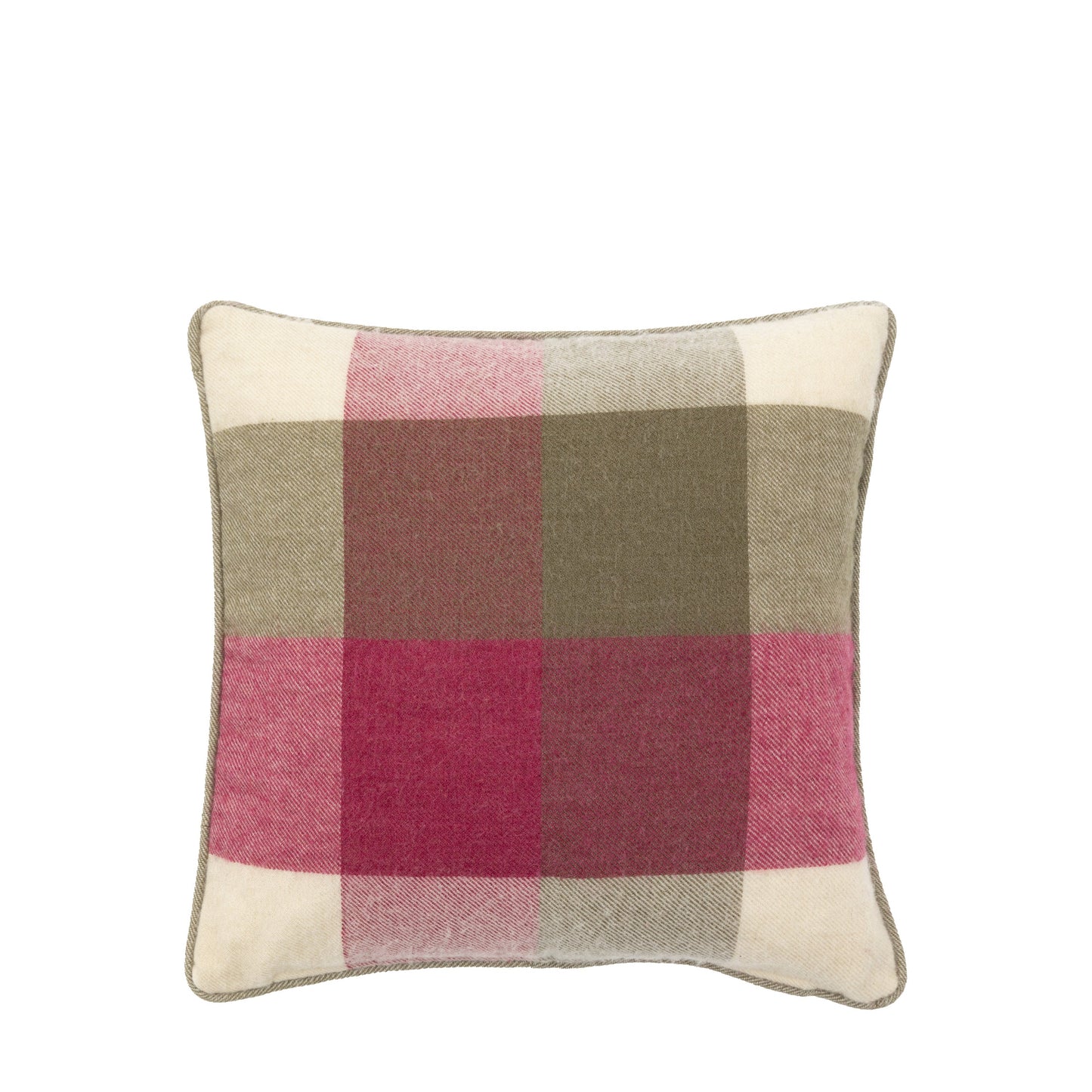 Dursley Check Cushion Cranberry and Olive
