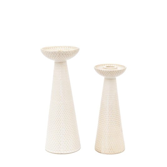 Porto Ceramic Candle Stick White Glaze Set of 2