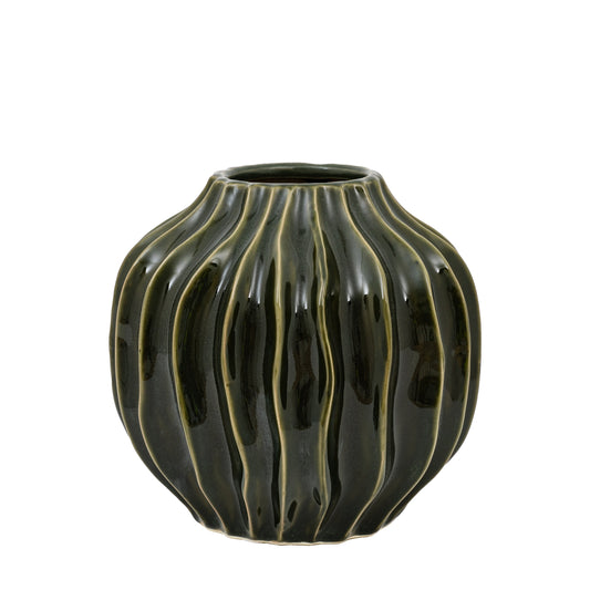 Organic Ribbed Vase Olive Small