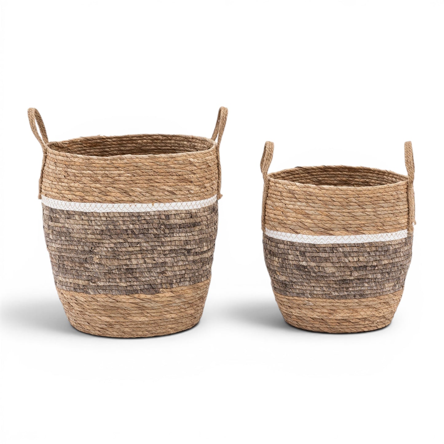Woven Storage Basket Contrast Stripe Set of 2