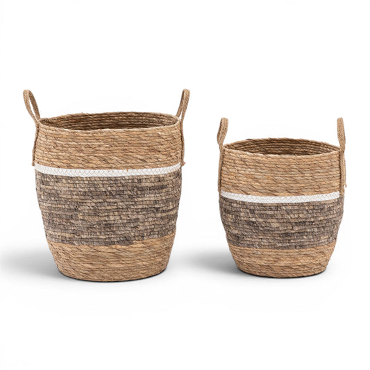 Woven Storage Basket Contrast Stripe Set of 2
