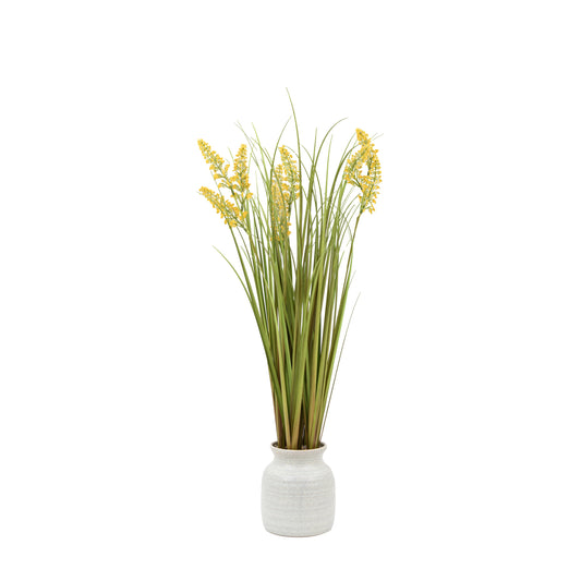 Faux Potted Grass with Yellow Wildflower