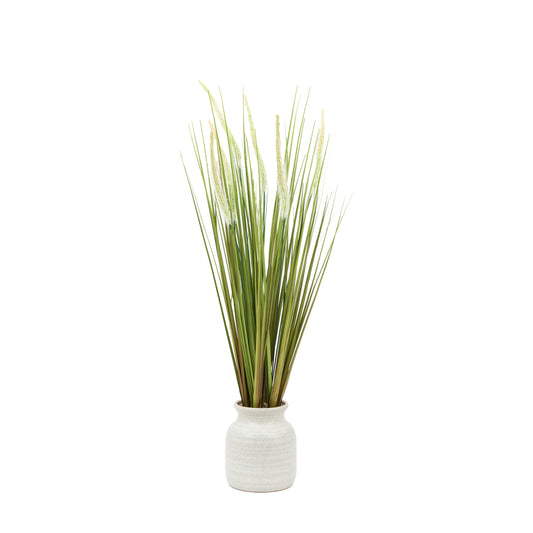 Faux Potted Grass with Feathered Wildflower