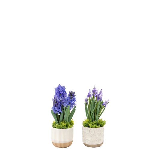 Faux Spring Hydrangea Purple in Ceramic Pots Set of 2