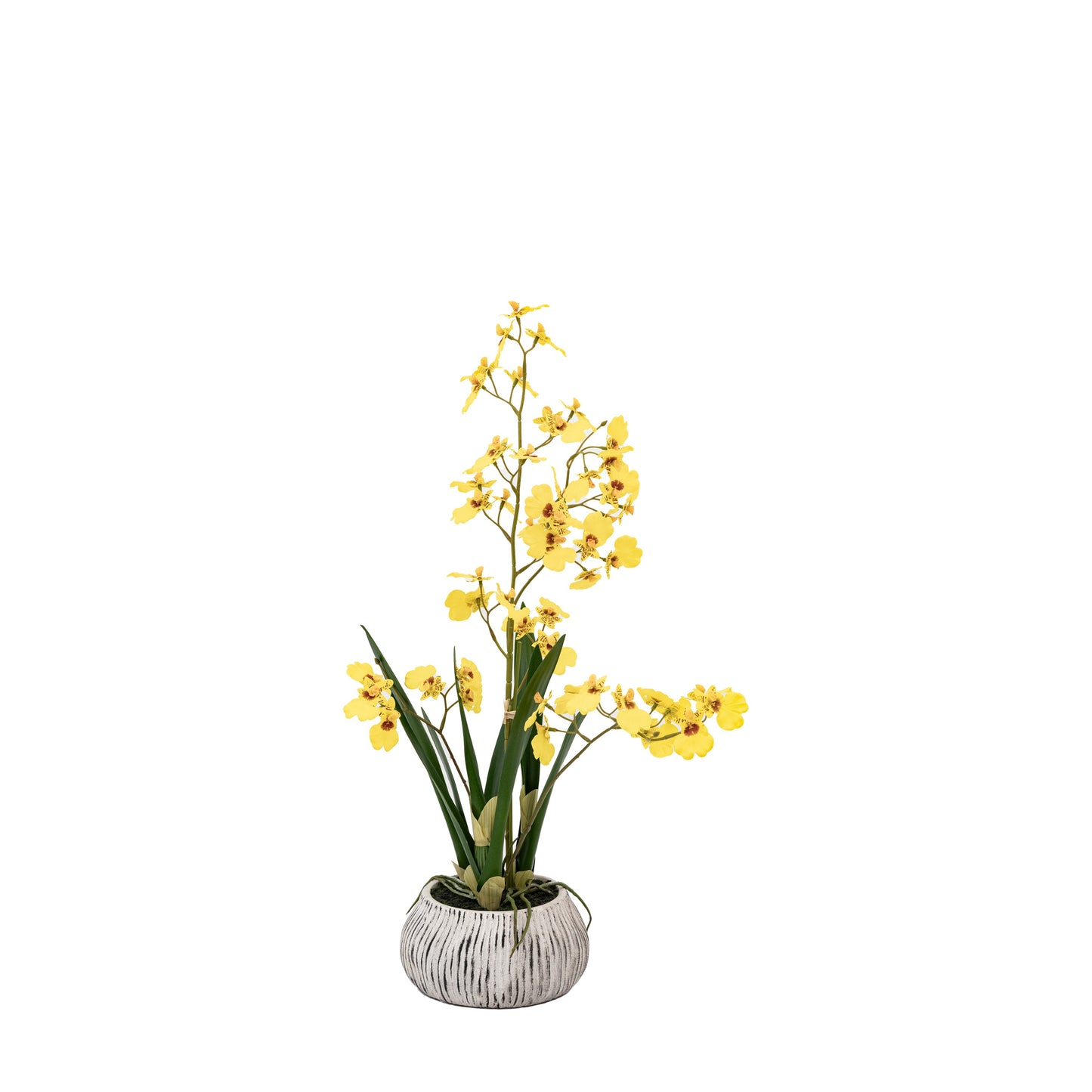 Faux Orchid Yellow in Low Ceramic Pot