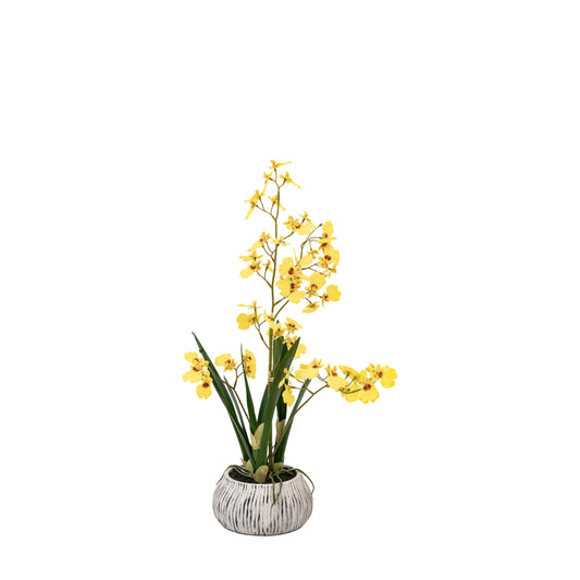 Faux Orchid Yellow in Low Ceramic Pot