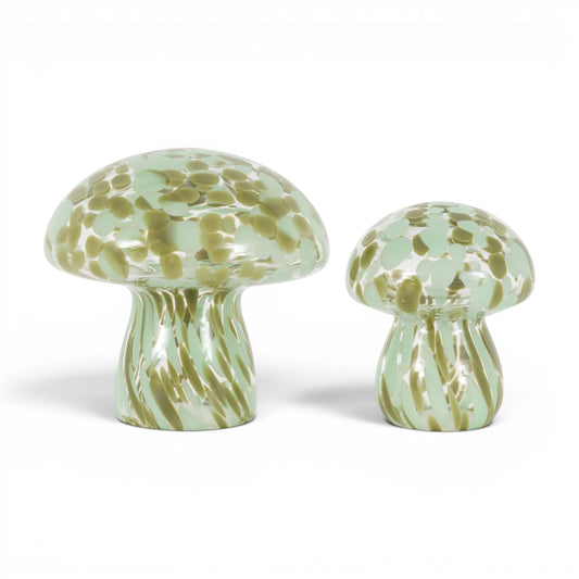 Confetti Glass Mushrooms Set of 2 Forest Green