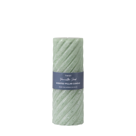 Vanilla Pillar Candle Twist Sage 2pk