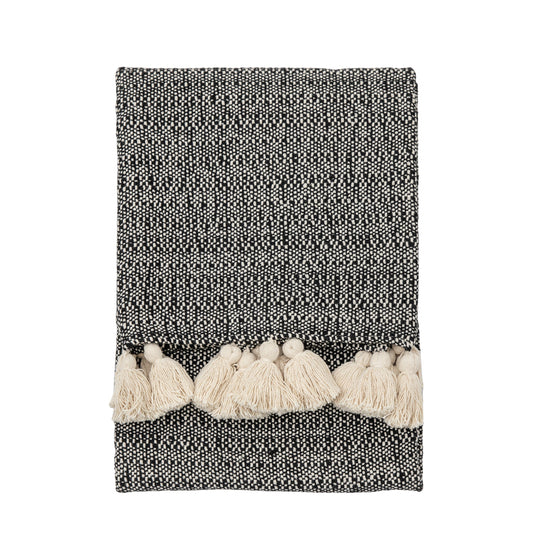 Woven Throw with Tassels Black
