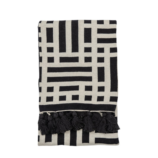 Merton Knitted Tassel Throw Black