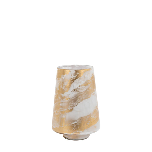 Marbled Hurricane Medium Gold White Candle Holder