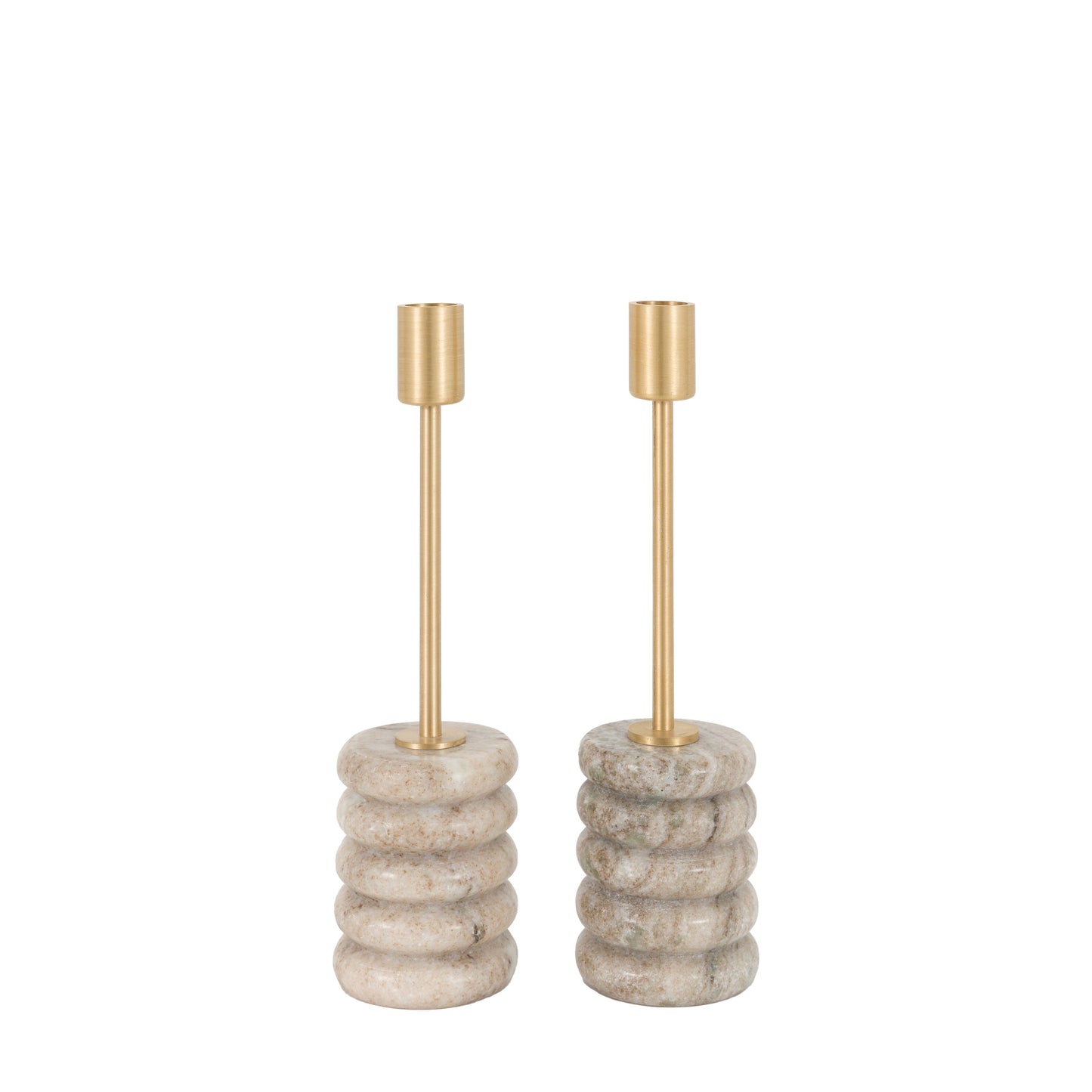 Novi Gold Candle Stick Set of 2 Beige Marble