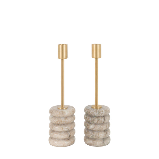 Novi Gold Candle Stick Set of 2 Beige Marble