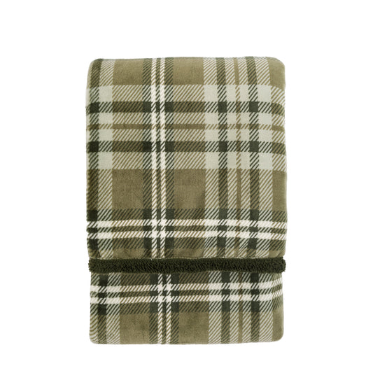 Tartan Sherpa Throw Olive