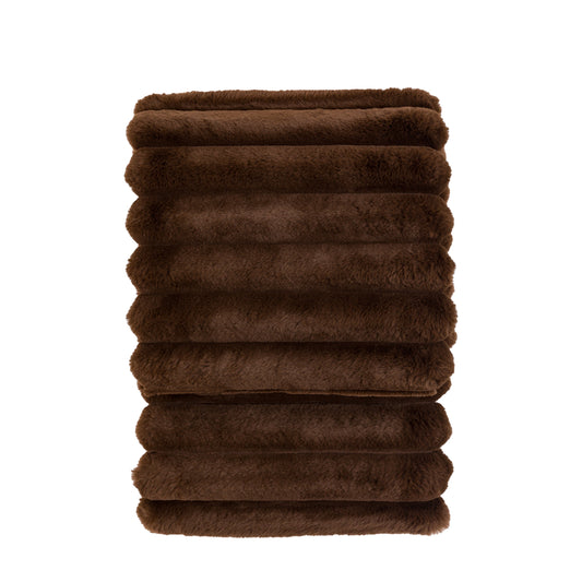 Ribbed Faux Fur Throw Chocolate