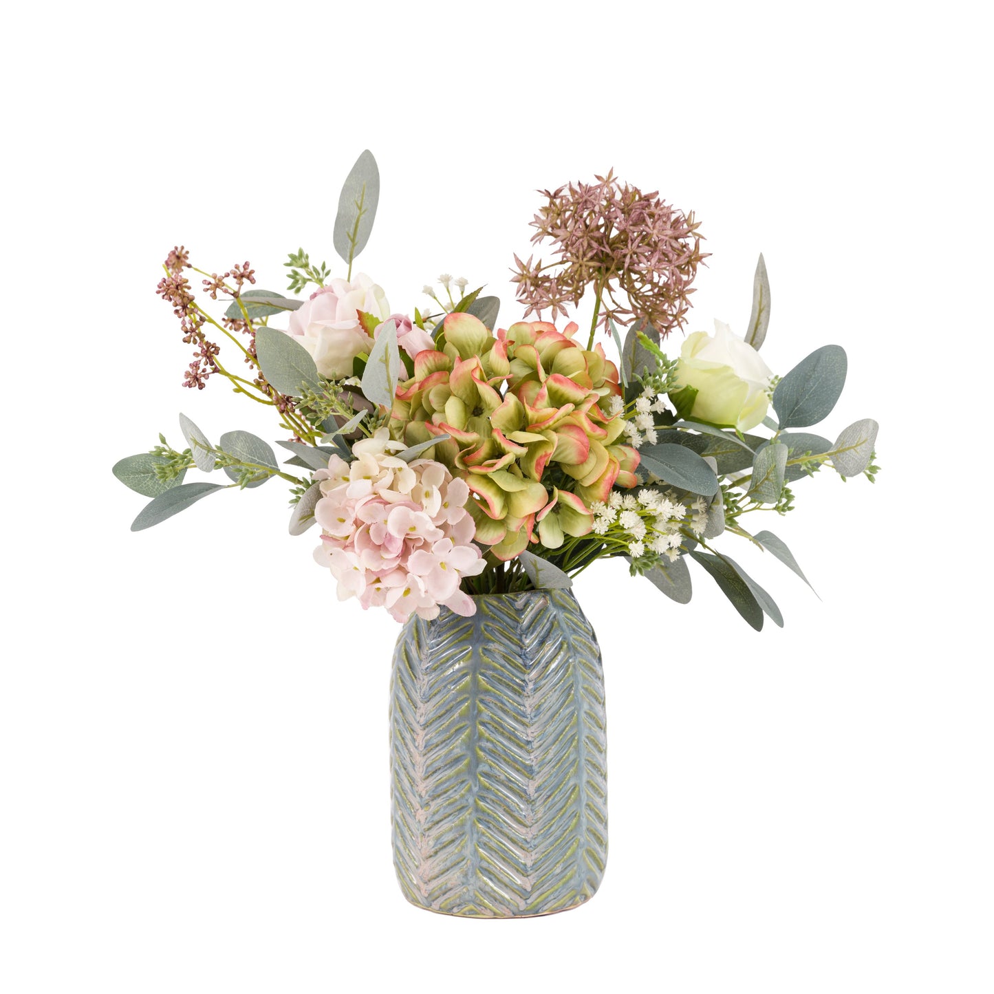 Faux Hydrangea Ceramic Arrangement