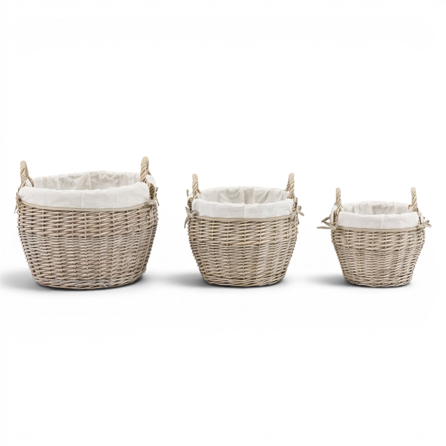 Aro Round Lined Baskets Natural Set of 3