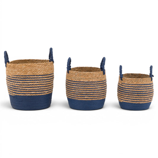 Drift Seagrass Basket Blue Striped Set of 3