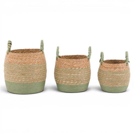 Drift Seagrass Basket Olive Striped Set of 3