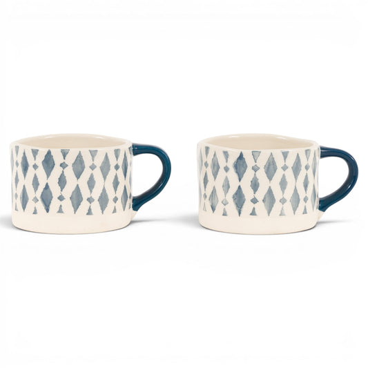 Ikat Diamond Print Mugs Blue - 4 Pack