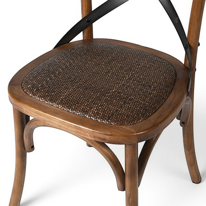 Pieces For Places dark elm dining chair with a woven rattan-effect seat and black steel X-back frame detail