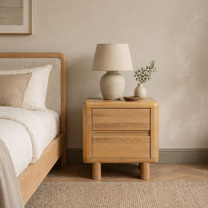 Flynn Solid Oak 2 Drawer Bedside