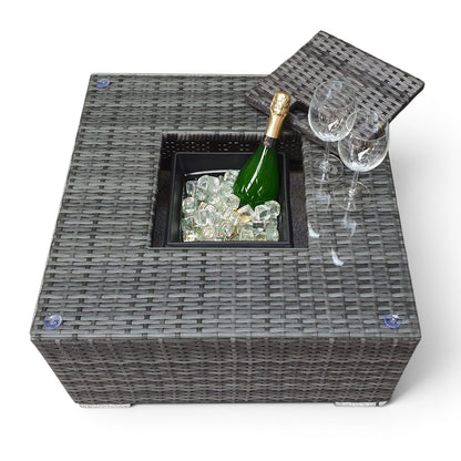 Gabriela Outdoor Grey Wicker Corner Dining Set with Ice Bucket Table