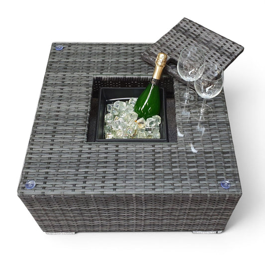 Gabriela Outdoor Grey Wicker Corner Dining Set with Ice Bucket Table