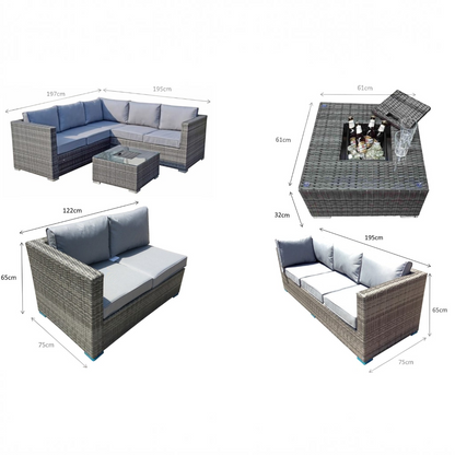 Gabriela Outdoor Grey Wicker Corner Dining Set with Ice Bucket Table