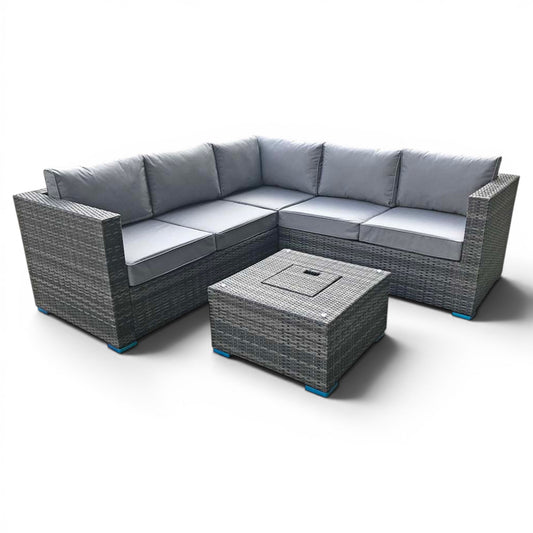 Gabriela Outdoor Grey Wicker Corner Dining Set with Ice Bucket Table