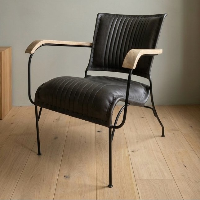 Iron & Leather Armchair Charcoal