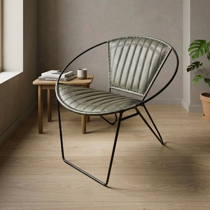 Iron & Leather Round Tub Armchair Olive
