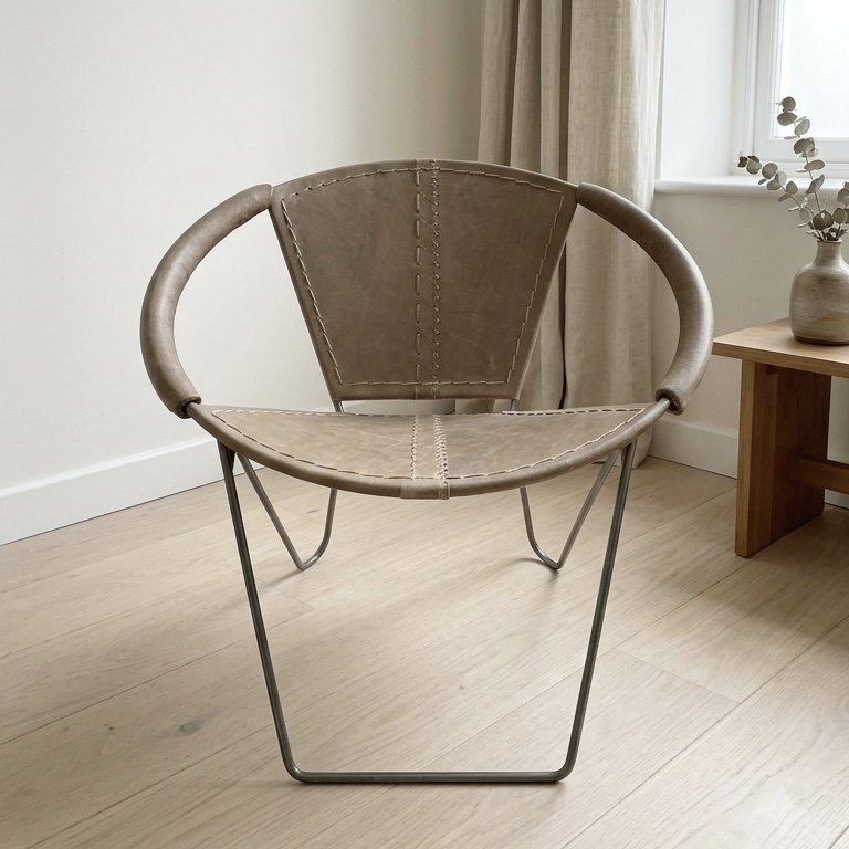 Iron & Leather Round Tub Armchair Taupe