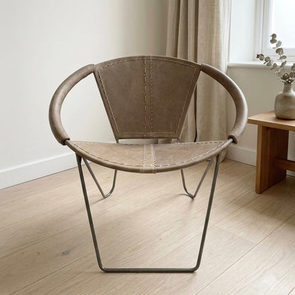 Iron & Leather Round Tub Armchair Taupe