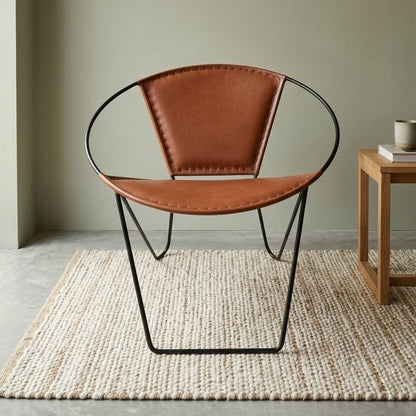 Iron & Leather Round Tub Armchair Brown