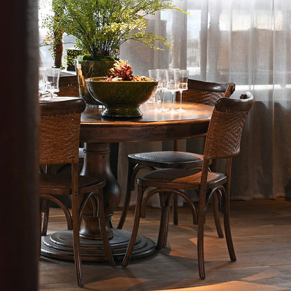 Dark Elm Rattan Back Dining Chair