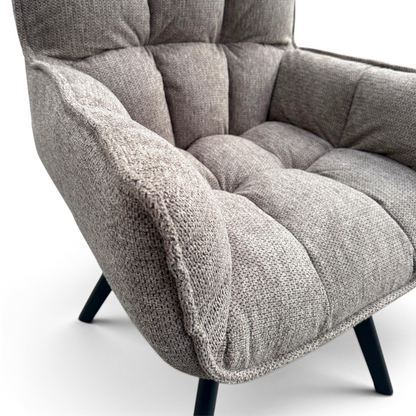 Pieces For Places bubble light beige grey fabric swivel dining chair with black metal legs and tufted seat detail
