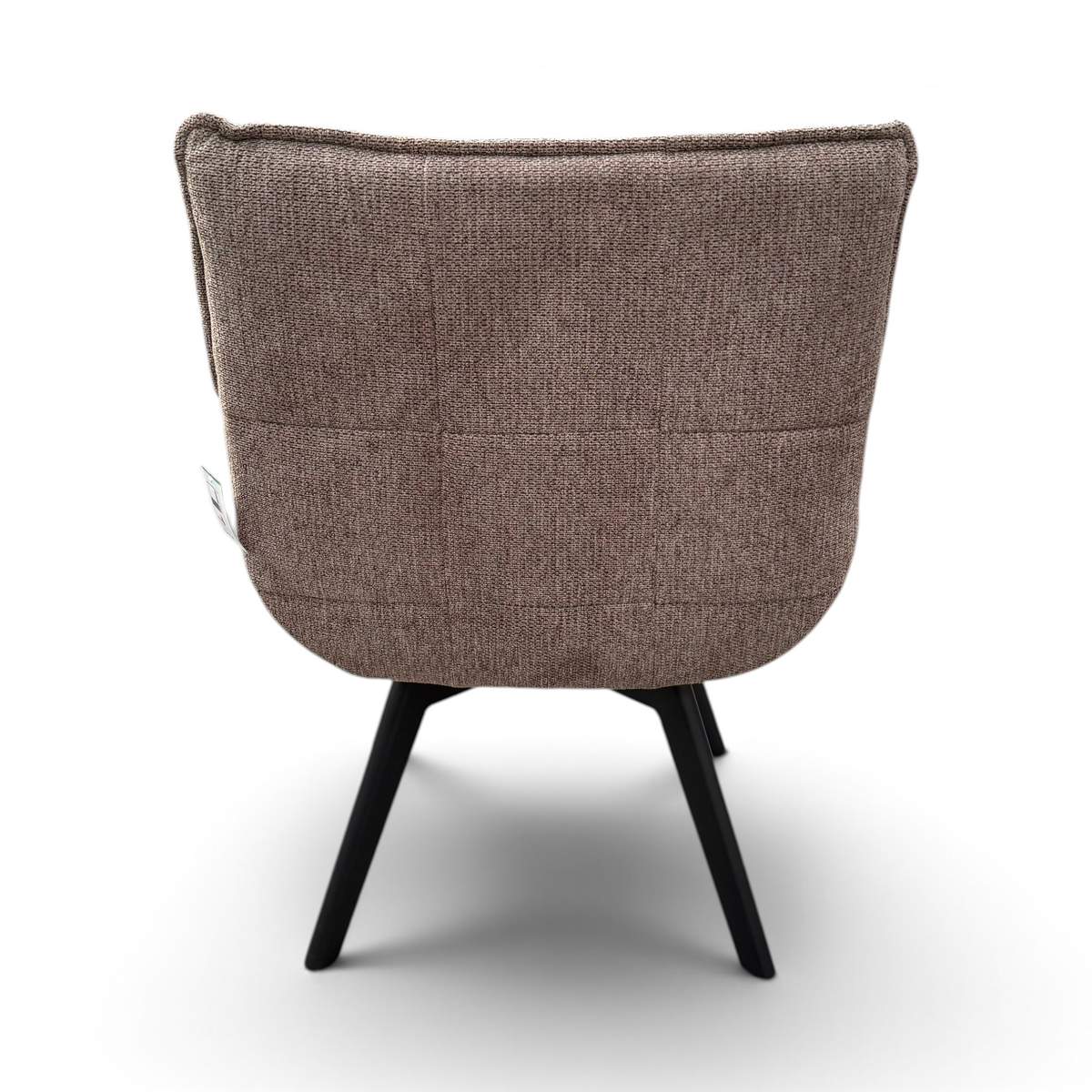 Pieces For Places bubble swivel dining chair in light beige grey fabric with black metal legs, back view