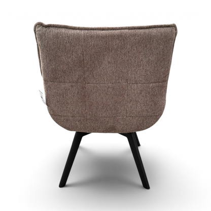 Pieces For Places bubble swivel dining chair in light beige grey fabric with black metal legs, back view