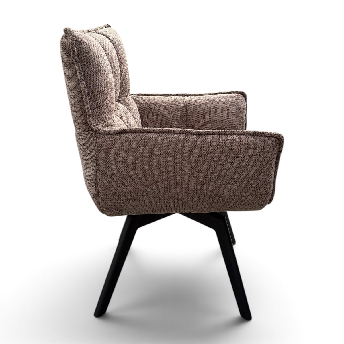 Pieces For Places bubble light beige fabric swivel dining chair with black metal legs and stitched back detail