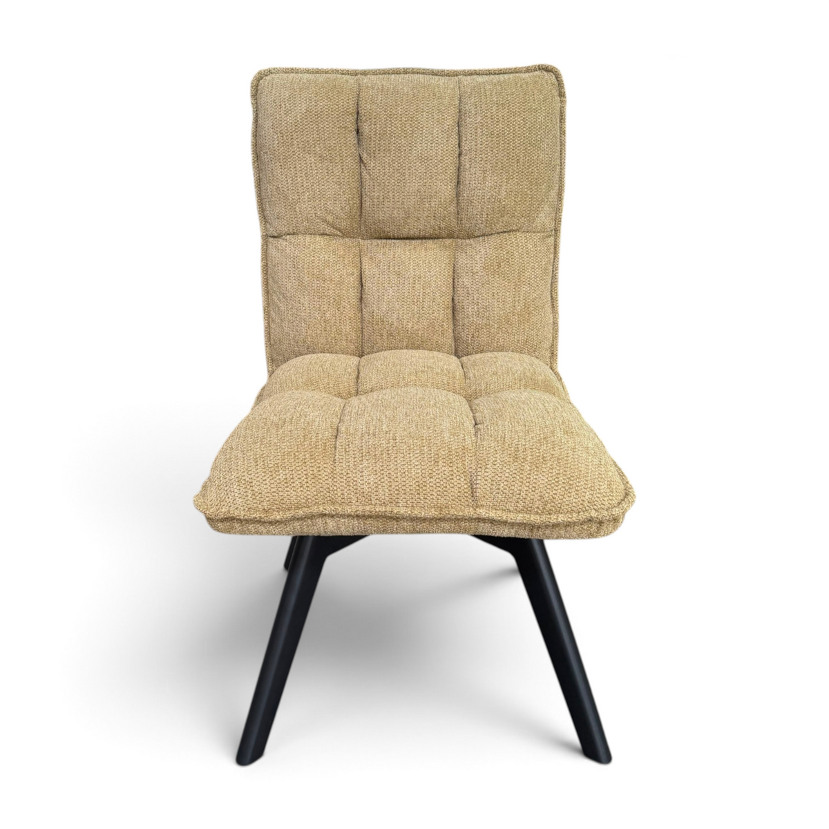 Pieces For Places Bubble lime green swivel dining chair with tufted fabric seat and black metal legs