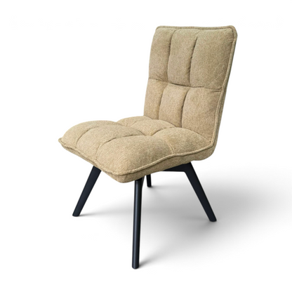 Pieces For Places Bubble lime green swivel dining chair with tufted fabric seat and black metal legs
