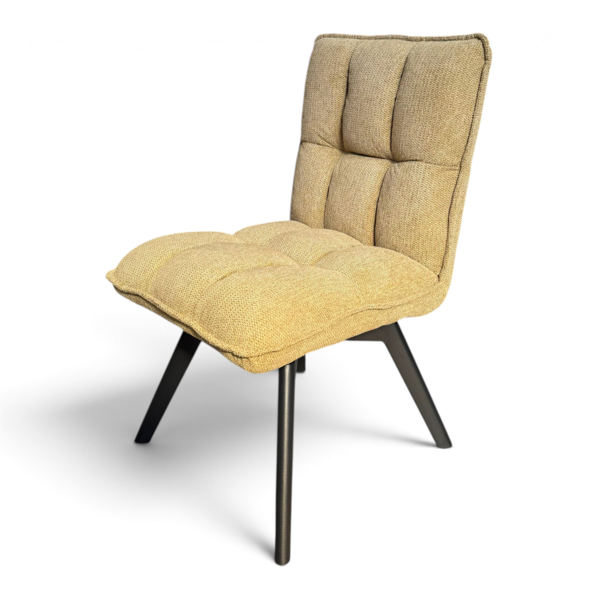 Pieces For Places Bubble lime green swivel dining chair with tufted fabric seat and black metal legs