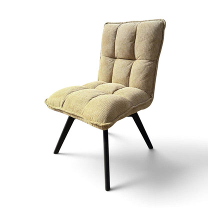 Pieces For Places Bubble lime green swivel dining chair with tufted fabric seat and black metal legs