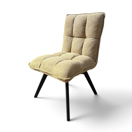 Pieces For Places Bubble lime green swivel dining chair with tufted fabric seat and black metal legs