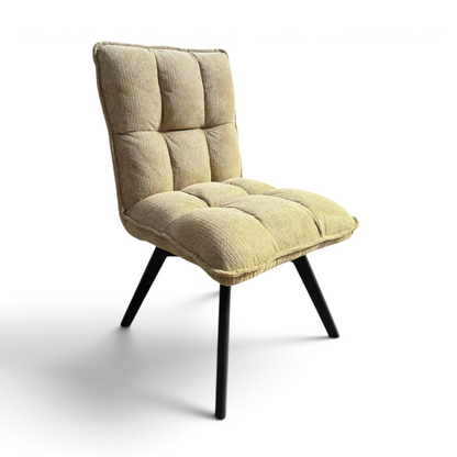 Pieces For Places Bubble lime green swivel dining chair with tufted fabric seat and black metal legs