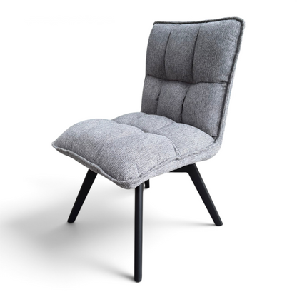 Pieces For Places Bubble grey fabric swivel dining chair with black metal legs and stitched cushioned seat